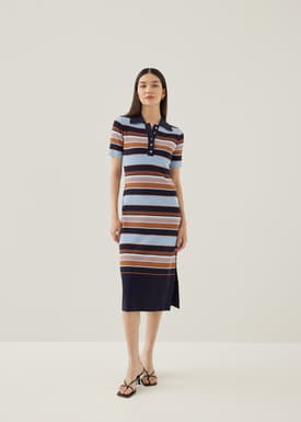 Deluna Striped Collared Column Midi Dress