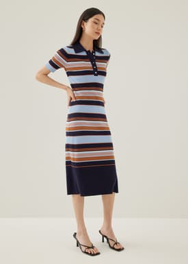 Deluna Striped Collared Column Midi Dress