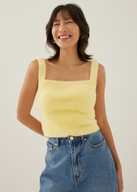 Avia Fuzzy Knit Crop Camisole Top