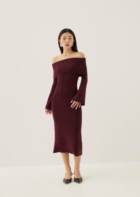 Yassi Off Shoulder Column Midi Dress