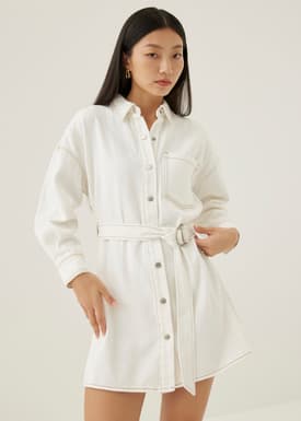 Dovie Denim Belted Mini Shirt Dress