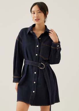 Dovie Denim Belted Mini Shirt Dress