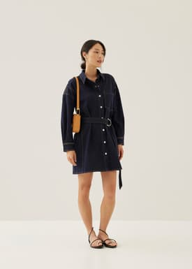Dovie Denim Belted Mini Shirt Dress