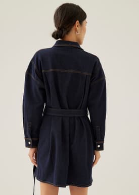 Dovie Denim Belted Mini Shirt Dress