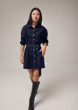 Dovie Denim Belted Mini Shirt Dress
