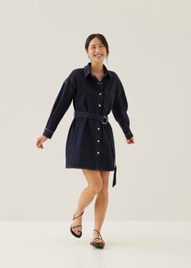Dovie Denim Belted Mini Shirt Dress