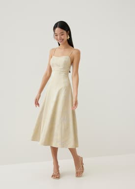 Ria Padded Satin Fit & Flare Dress in Opulent Florals