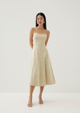 Ria Padded Satin Fit & Flare Dress in Opulent Florals