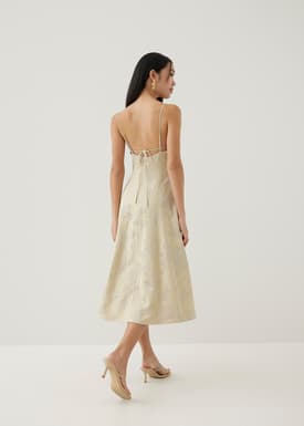 Ria Padded Satin Fit & Flare Dress in Opulent Florals