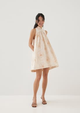 Martina Embroidered Mandarin Collar Mini Dress in Rekindled Blooms
