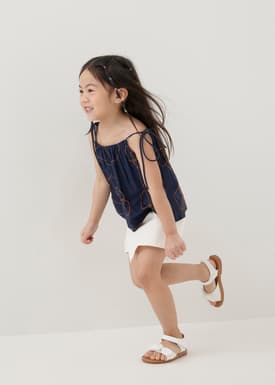 Mei Embroidered Babydoll Camisole Top in Rekindled Blooms