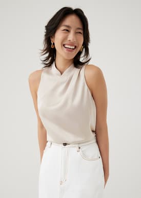 Felizia Satin Mandarin Collar Tank Top