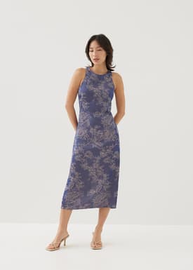 Kalani Satin Column Midi Dress in Opulent Florals