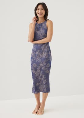 Kalani Satin Column Midi Dress in Opulent Florals