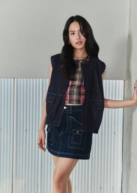 Contrast Stitch Denim Multi-way Oversized Vest