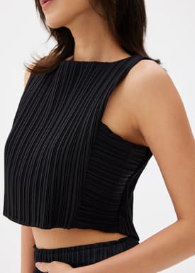 Dez Pleated Boat Neck Crop Top