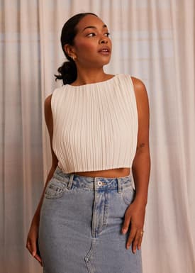 Dez Pleated Boat Neck Crop Top