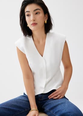 Anya Shoulder Padded Linen Tailored Vest
