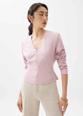Moon Shoulder Padded Melange V-neck Top