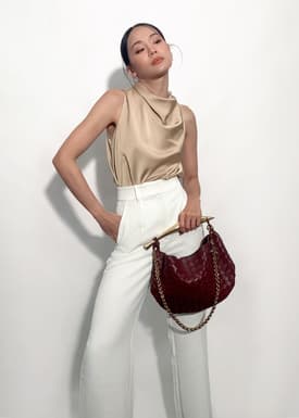 Daya Satin High Cowl Neck Top