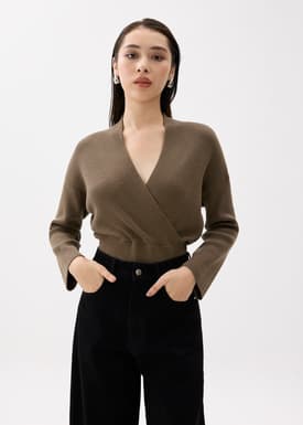 Emiko Relaxed Knit V-neck Wrap Top