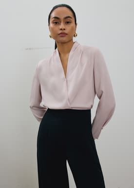 RuchedReady® Ada V-neck Satin Wrap Blouse