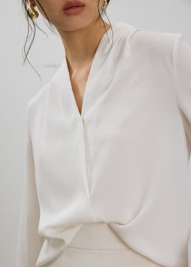 RuchedReady® Ada V-neck Satin Wrap Blouse
