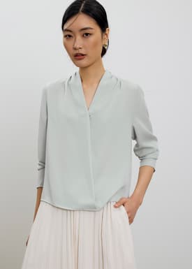 RuchedReady® Ada V-neck Satin Wrap Blouse