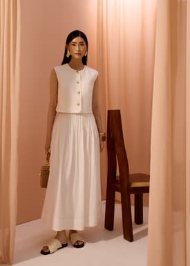 Kate High Waist Pintuck Flare Maxi Skirt