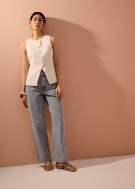 Padma Textured Round Neck Long Vest Top