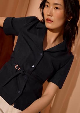 Ling Textured Belted Blazer Top