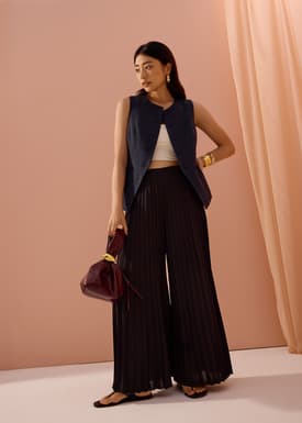 PETITE Leggy™ Wei Elastic Sunray Pleated Palazzo Pants