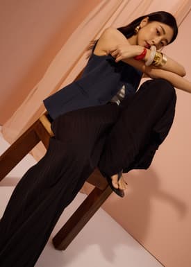 PETITE Leggy™ Wei Elastic Sunray Pleated Palazzo Pants