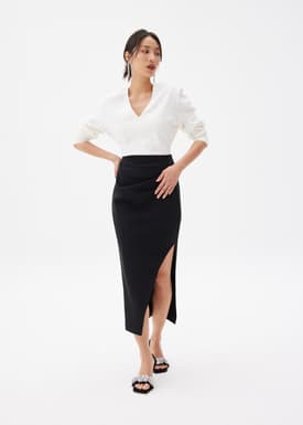 Divya Asymmetric Drape Midi Skirt