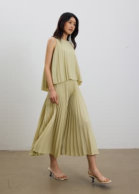 Wei Elastic Sunray Pleated Midaxi Skirt