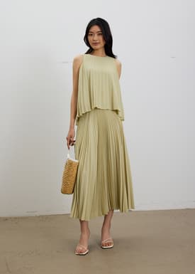 Wei Elastic Sunray Pleated Midaxi Skirt