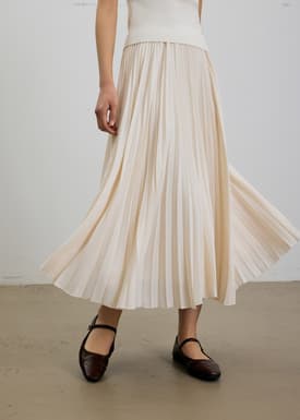 Wei Elastic Sunray Pleated Midaxi Skirt