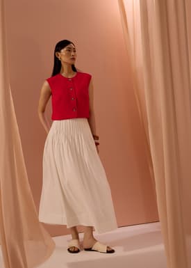 Kate High Waist Pintuck Flare Maxi Skirt