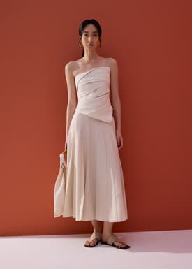 Hiraya Elastic Pleated Panelled Flare Midaxi Skirt