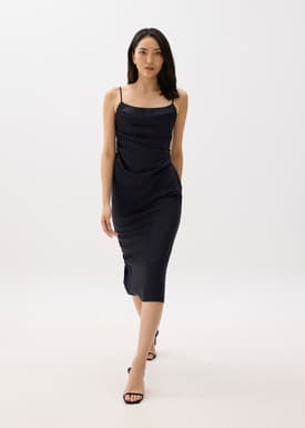 Esme Padded Satin Column Drape Midi Dress