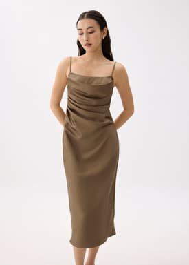 Esme Padded Satin Column Drape Midi Dress