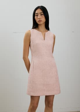 Fran Notched Ribbon Tweed Shift Mini Dress