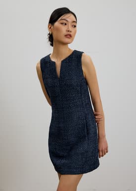 Fran Notched Ribbon Tweed Shift Mini Dress