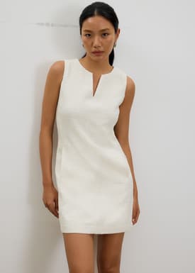 Fran Notched Ribbon Tweed Shift Mini Dress