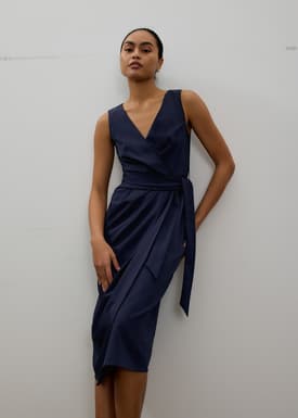 Eun V-neck Wrap Column Midi Dress