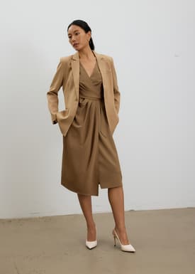 Eun V-neck Wrap Column Midi Dress