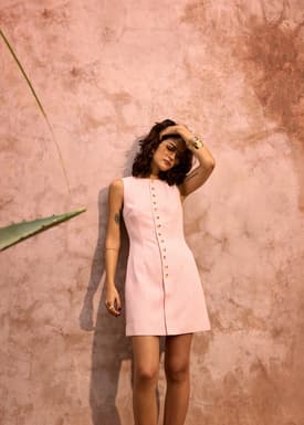 Rani Textured Button Down Shift Mini Dress