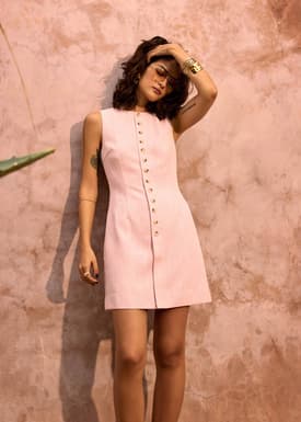 Rani Textured Button Down Shift Mini Dress