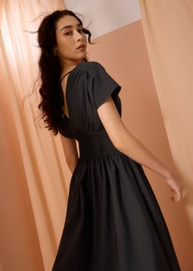 Trinh Pintuck Plunge Fit & Flare Midaxi Dress