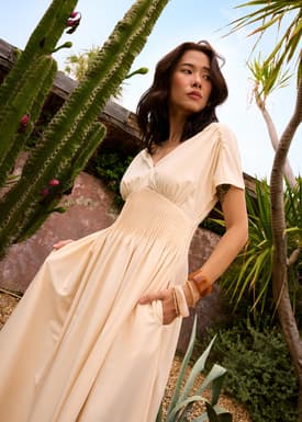 Trinh Pintuck Plunge Fit & Flare Midaxi Dress